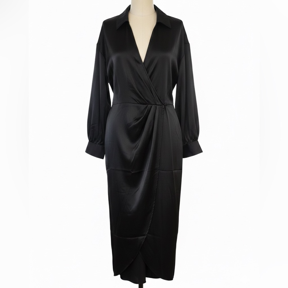 Banana Republic Black Satin Long Sleeve Dress
